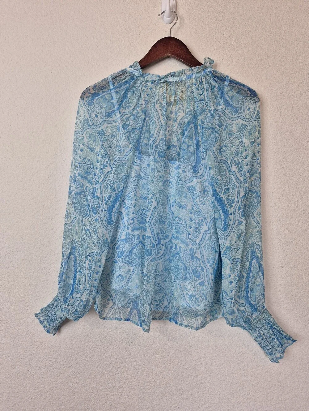 Nicoblu Artemisia Chiffon Blouse Turquoise Paisley Size Small Boho Peasant